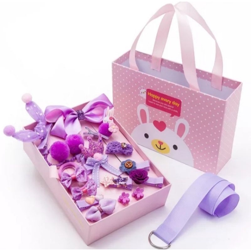 Hộp phụ kiện kẹp tóc cho bé gái 18 món, kèm túi xách