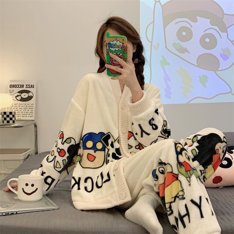 Đồ ngủ nhung san hô thu đông dày dặn flannel