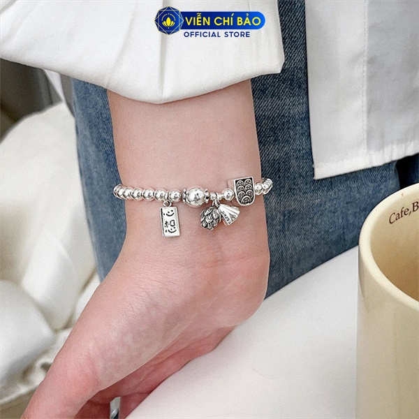 Lắc tay bạc nữ bi charm sen mix kim tiền chát liệu bạc 925 thời trang phụ kiện trang sức Viễn Chí Bảo L000384