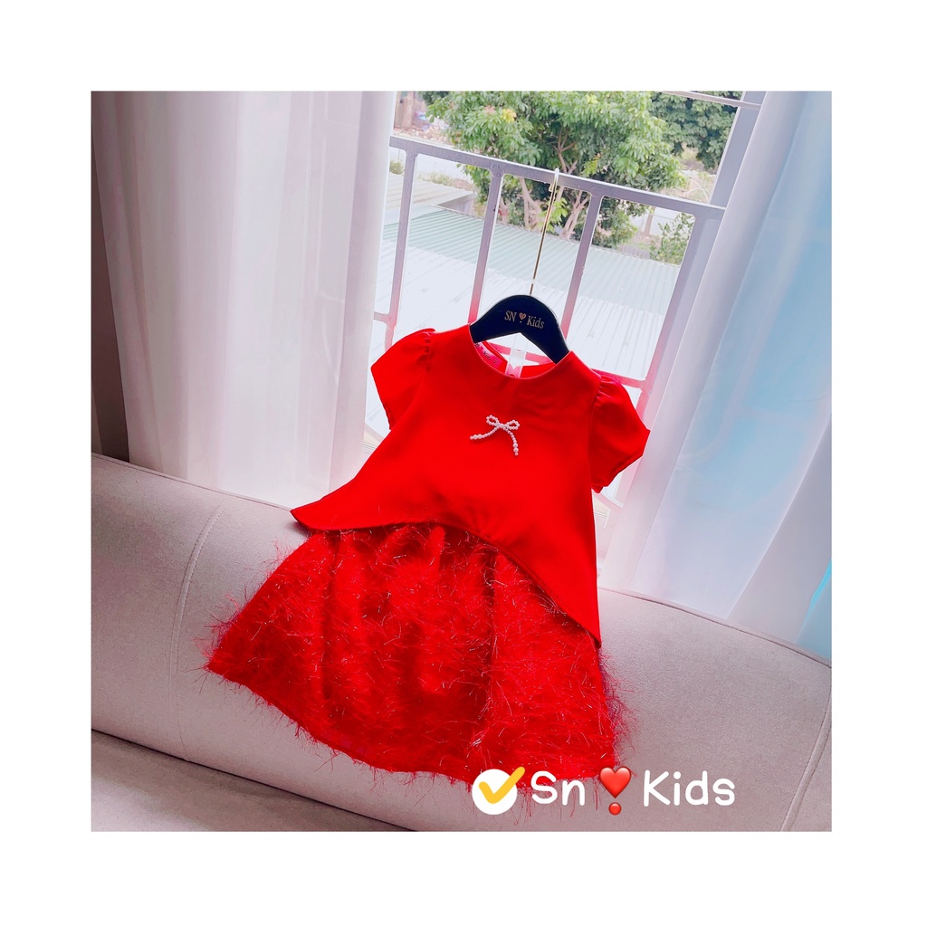 Váy cho bé gái, set áo chéo hàn phối chân váy lông sang chảnh cho bé 10-30kg