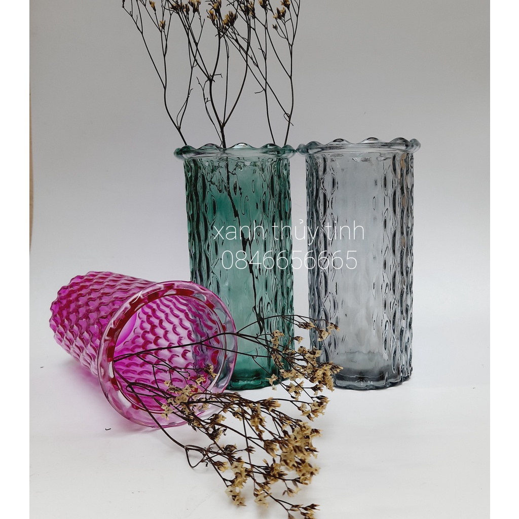 Lọ hoa thủy tinh trang trí, decor, bình hoa miệng bèo cao 19cm