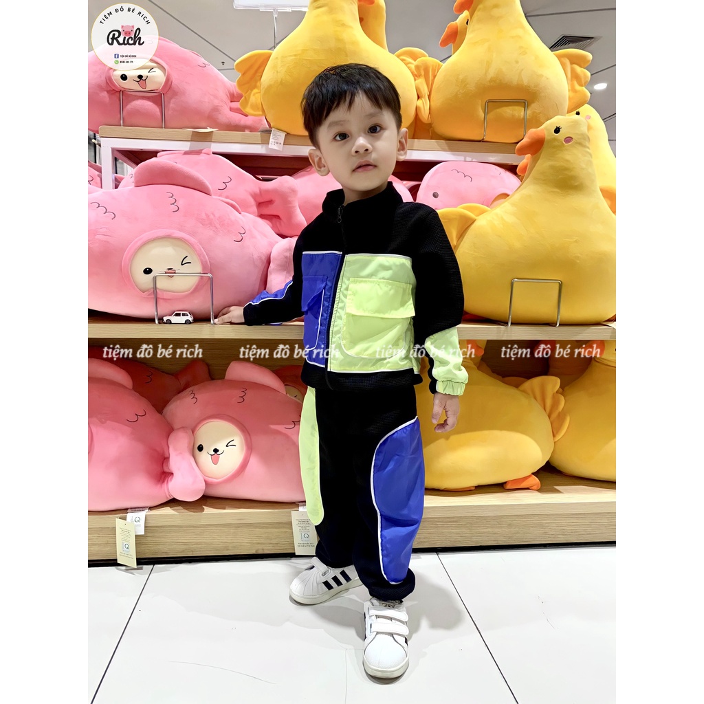 Bộ Da Cá Đen Phối Màu Cực Xịn Dáng Thể Thao Cho Bé