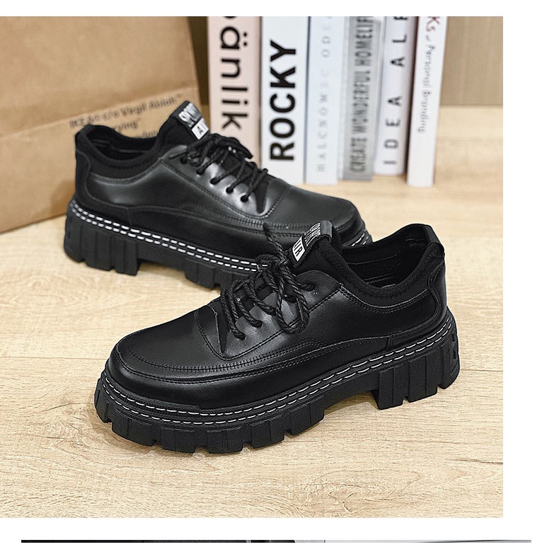 ✔️Giày boot da nam cổ lửng buộc dây, giầy tây hàn quốc dr martens ulzzang thời trang độn đế tăng chiều cao