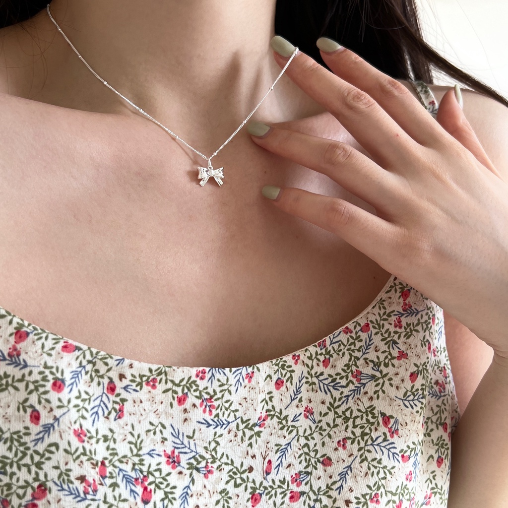 Dây chuyền nữ vòng cổ nữ bạc s925 xích bi mặt nơ thắt phồng phong cách Hàn Quốc Cá jewelry DC213