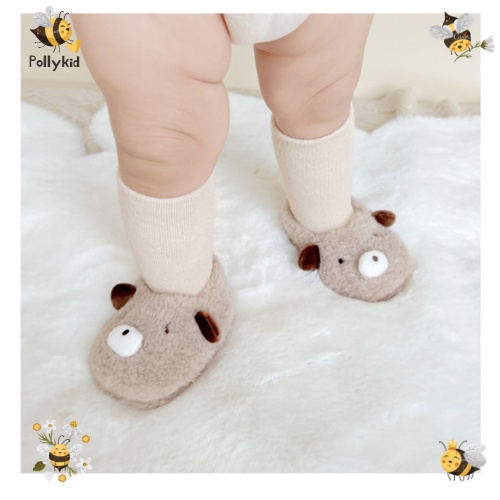 Giày Cho Bé, Giày Tập Đi Lông Cừu Họa Tiết Gấu Cổ Cao Siêu Ấm Siêu Đáng Yêu Polly Kid - SP321