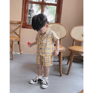 Set vest thô kẻ cao cấp Beemo cho bé trai