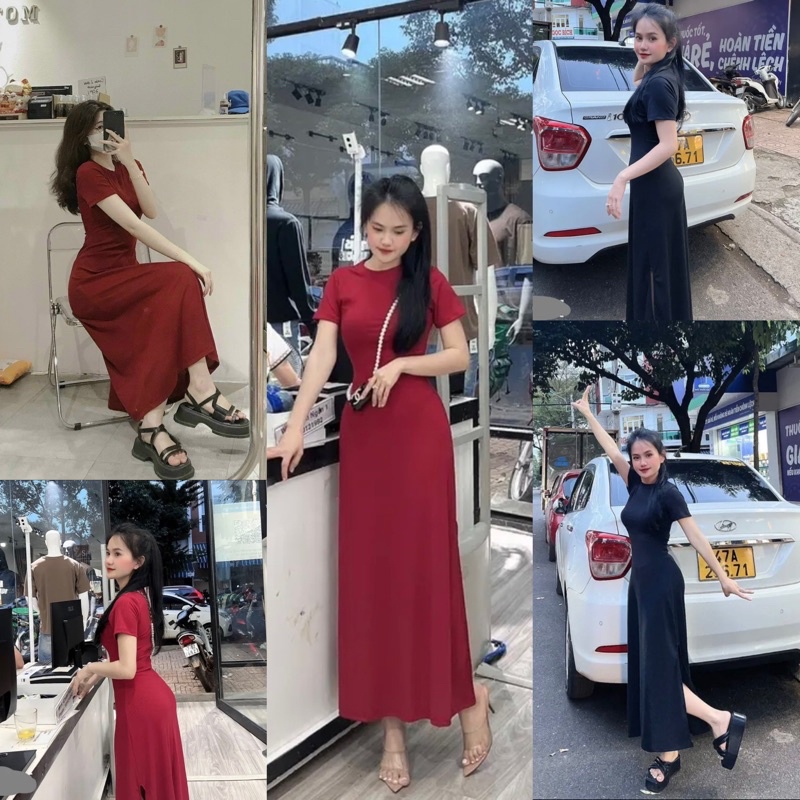 Đầm Body Maxi Xẻ Tà Dáng Suông Dài thun gân