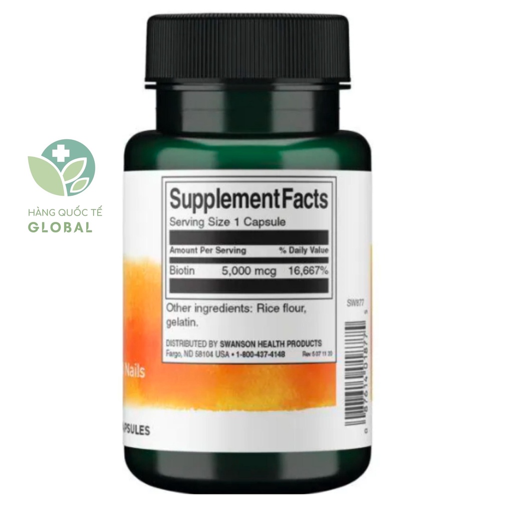 SWANSON BIOTIN, 60 - 100 viên, Hỗ trợ da, tóc, móng chăc khỏe