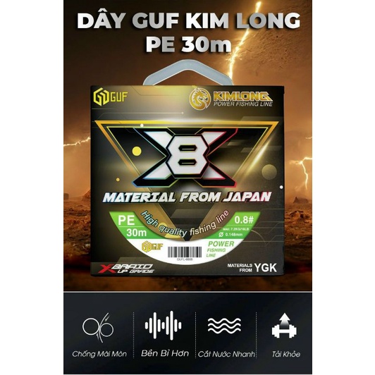 Thẻo dù Pe X8 Kim Long 30M chính hãng YGK