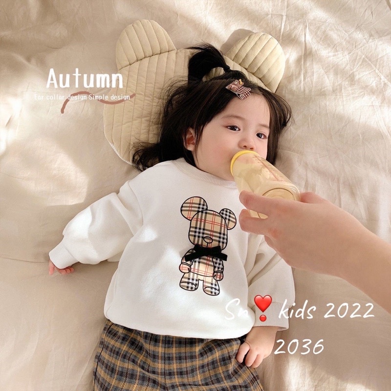 Áo Thu Đông Bé Trai,Bé Gái In Hoạ Tiết Gấu Size 8-20kg