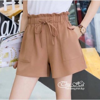 Quần short nữ ống rộng lưng thun Thu Hà quần đùi đũi trơn mịn mát thiết kế trẻ trung QNH.49