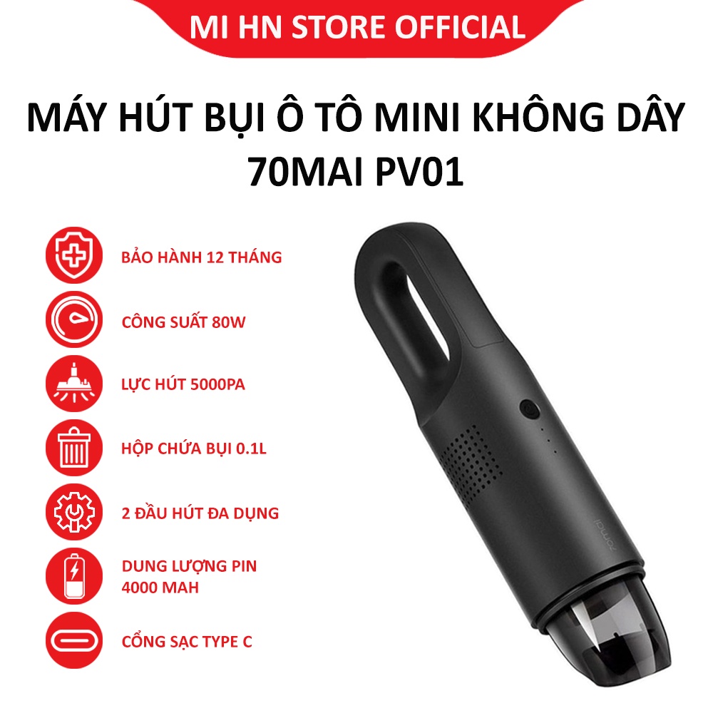 Máy hút bụi ô tô mini cầm tay không dây Xiaomi 70Mai PV01 - Bảo hành 12 tháng