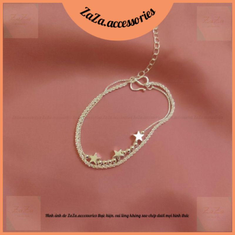 Vòng Tay Nữ Bạc S925 - Lắc Tay Bạc Ý Nữ 2 Lớp Ngôi Sao Starine Kim Sa Tuyết Xinh Xắn ZaZa.accessories