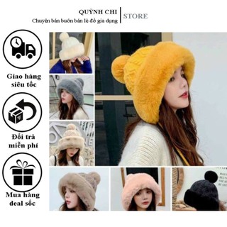 Mũ len lông nữ trùm đầu ấm áp sang trọng dành cho Nữ