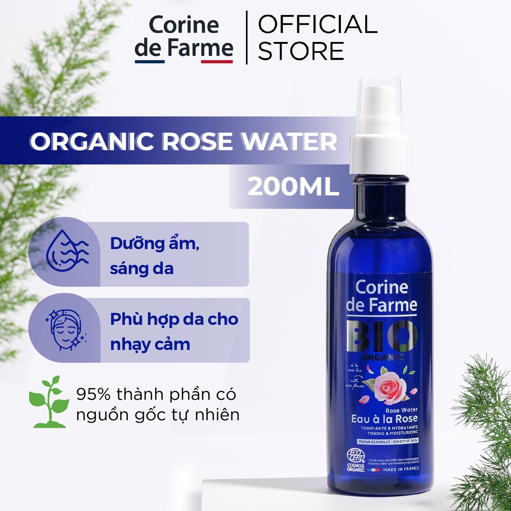 Nước hoa hồng hữu cơ Corine de Farme Organic Rose Water 200ml