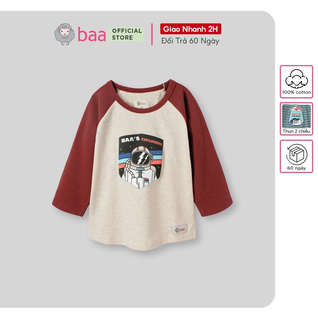 Áo Raglan tay lửng cho bé trai cotton phối màu in thông điệp cho bé từ 1 tuổi - 7 tuổi Baa Baby - BT-AT21L-03