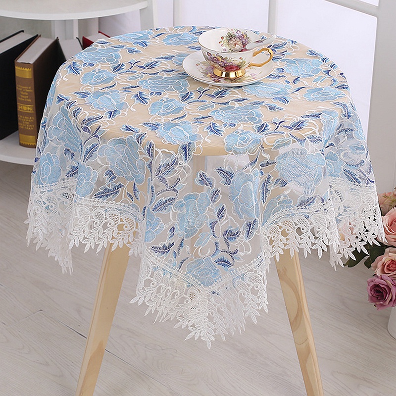 Khăn Trải Bàn Hình Chữ Nhật Thêu Ren Hoa Màu Trắng Chống Bụi Bẩn Trang Trí Phòng Ngủ
