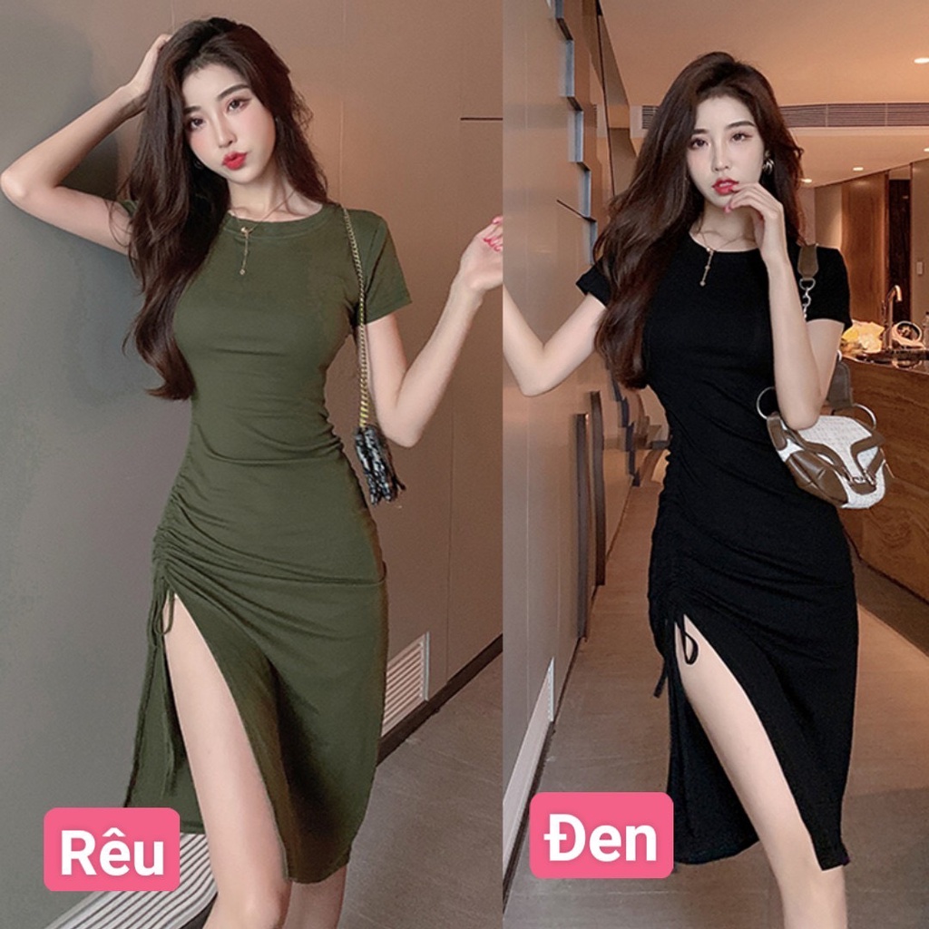 Đầm Midi Rút dây siết dáng ôm Thời trang sang trọng ghành cho Nữ giá Cực rẻ