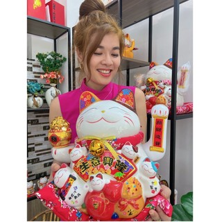 Mèo thần tài vinh hoa phú quý chiêu tài lộc, may mắn,ngoắt khách lớn có hộp tặng khai trương