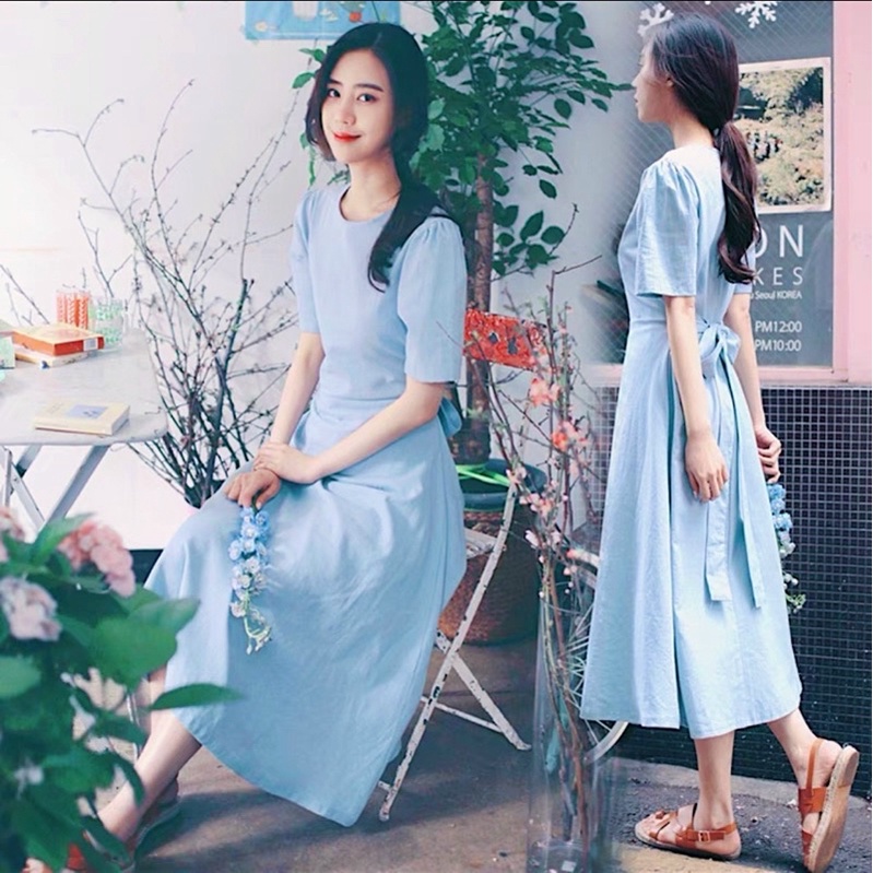 Đầm midi cổ tròn basic 2 màu (kèm hình thật)