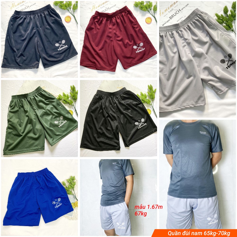 Quần short đùi nam in cây vợt size lớn từ 65kg - 70kg thun trơn dày vừa mềm mát - QN93