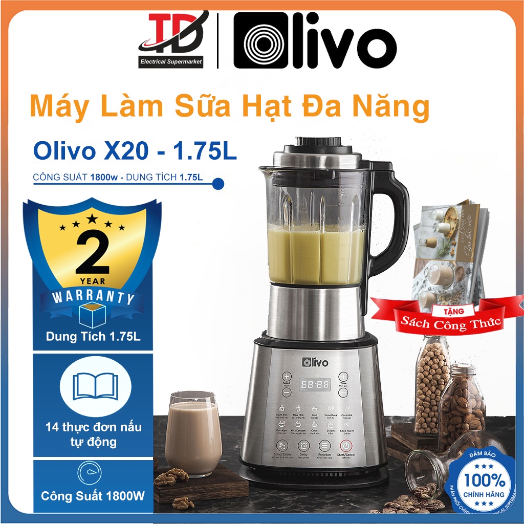 Máy Làm Sữa Hạt OLIVO X20, 1800W dung tích 1,75L, 14 Chức Năng Xay Nấu Đa Năng, Bảo Hành Chính Hãng 2 Năm