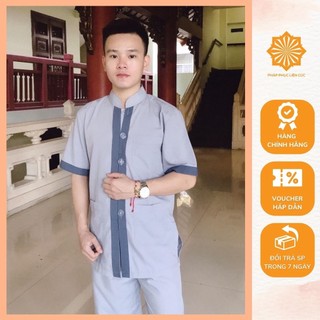 Đồ lam đi chùa nam - Pháp phục mẫu tụ vải kate, bền màu không nhăn xưởng may Liên Cúc
