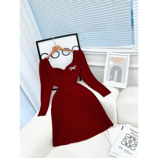 BIGSIZE (60-90KG) ĐẦM CỔ CÚP TAY DÀI TAG NƠ ĐÁ