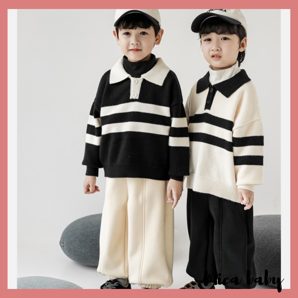 Áo len dệt kim kiểu dáng polo dài tay kẻ sọc phong cách Hàn Quốc đáng yêu cho bé QA63 Mica baby