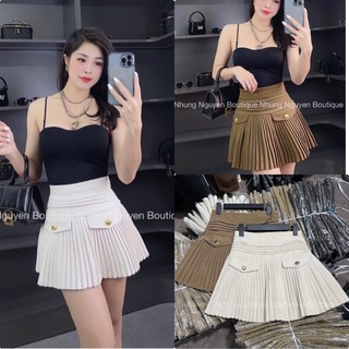 Chân váy xếp li nhung tăm cúc túi hot hit