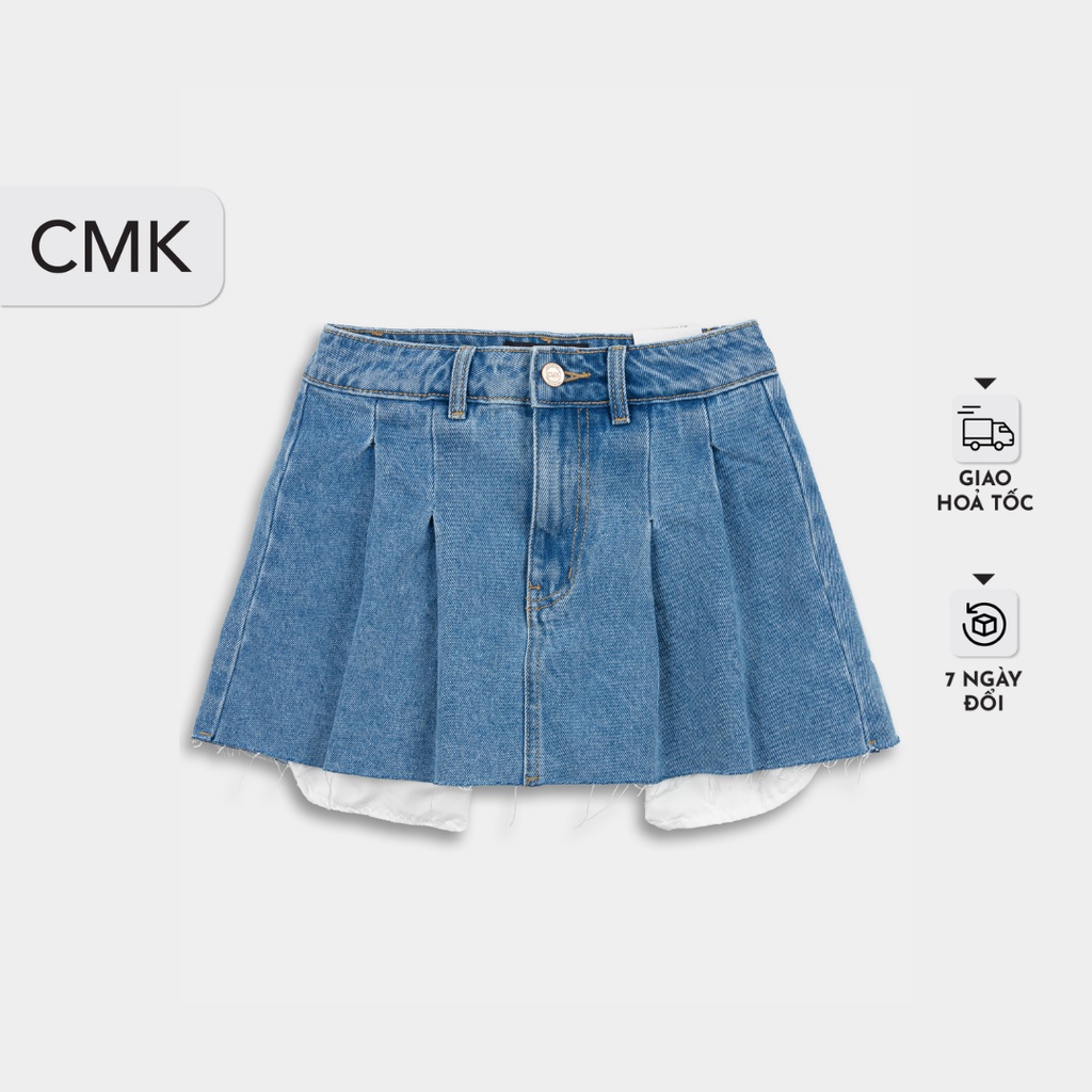 Chân váy jean xếp ly CHICMONKI lộ túi màu xanh nhạt- Jeans Skort CMJ1369