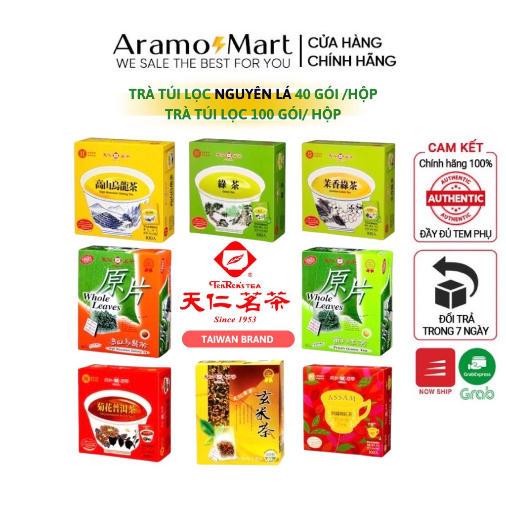 Trà túi lọc lục trà, trà đen, hồng trà, trà olong Tenren chuẩn vị Đài Loan các loại- Aramo mart