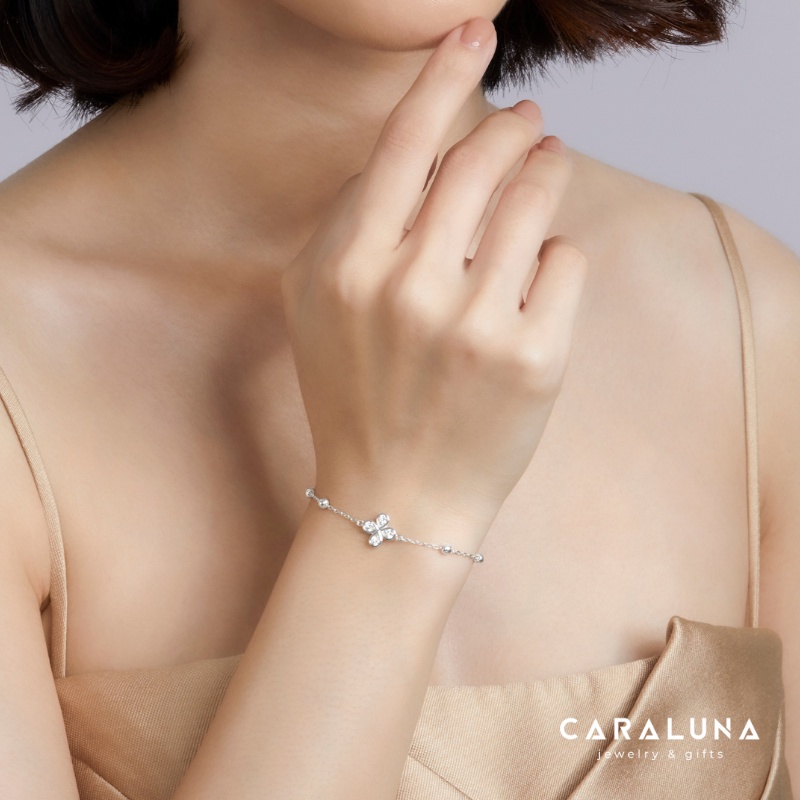 Vòng Tay Bạc Nữ CARA LUNA Cỏ 4 Lá May Mắn Đính Đá - 4 Leaf Clover - VYB27