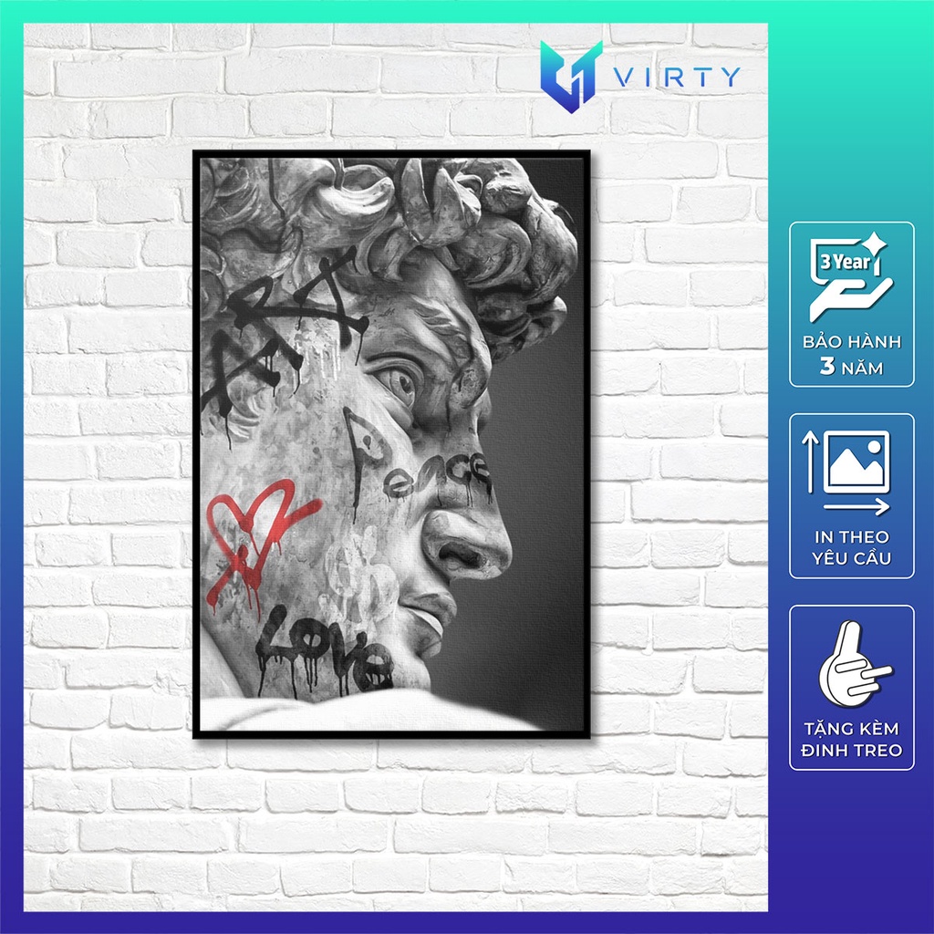 Tranh treo tường decor phòng ngủ VIRTY trang trí phòng khách, tranh canvas điêu khắc trừu tượng ver1 kèm khung composite