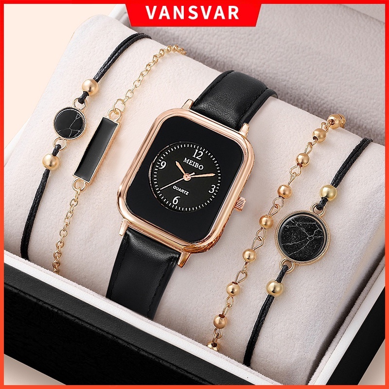 Đồng Hồ Quartz Nữ Mặt Chữ Nhật Dây Da Thời Trang