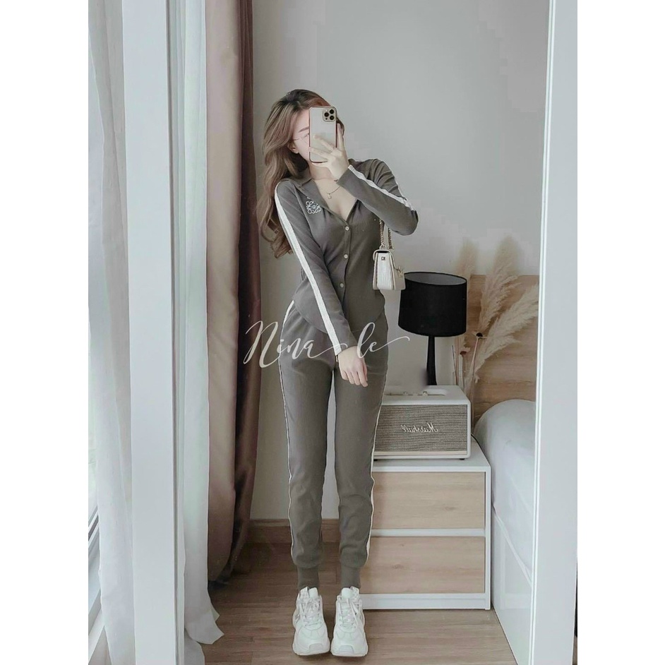 Set đồ nữ đi chơi cá tính, set bộ 2 món quần dài ống thun kèm áo kiểu nữ có khuy gài chất thun gân mềm, mịn