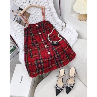 ĐẦM TWEED ĐỎ CARO