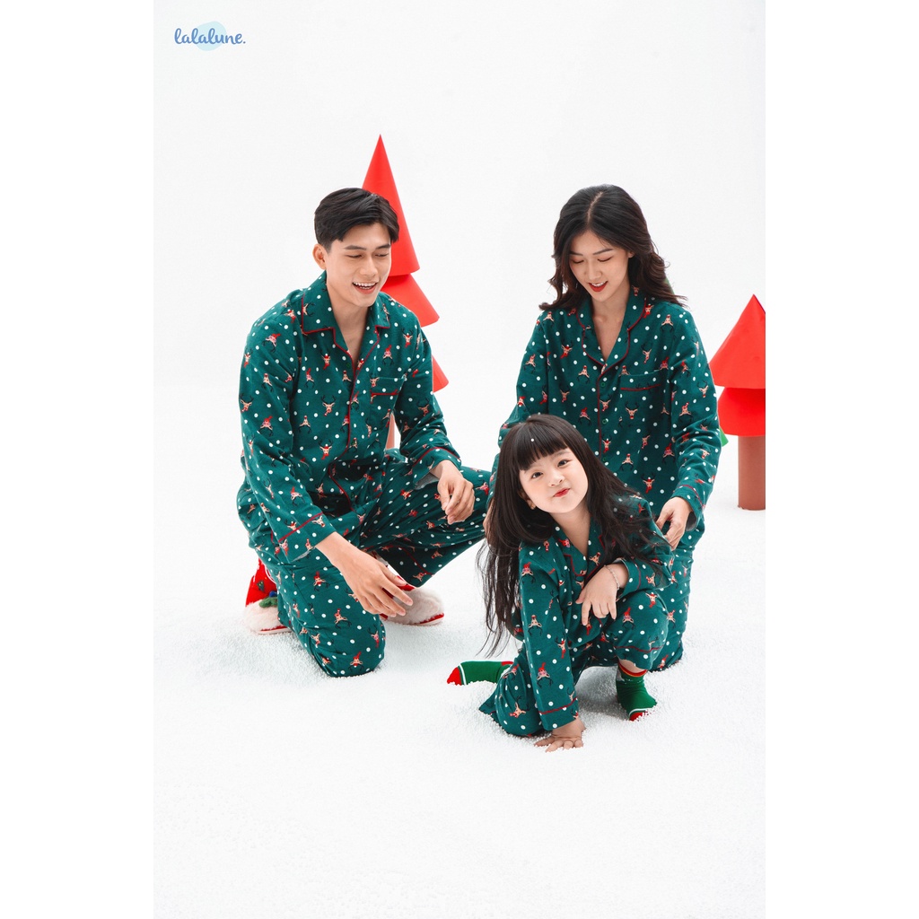 Pyjama nỉ LalaLune màu xanh đậm họa tiết cho cả gia đình