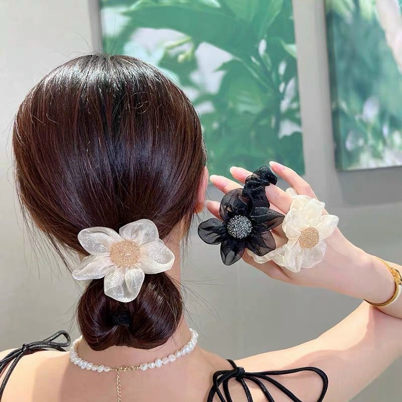 Dây buộc tóc nữ, dây cột tóc chun buộc tóc hoa trà dễ thương thời trang Hàn Quốc