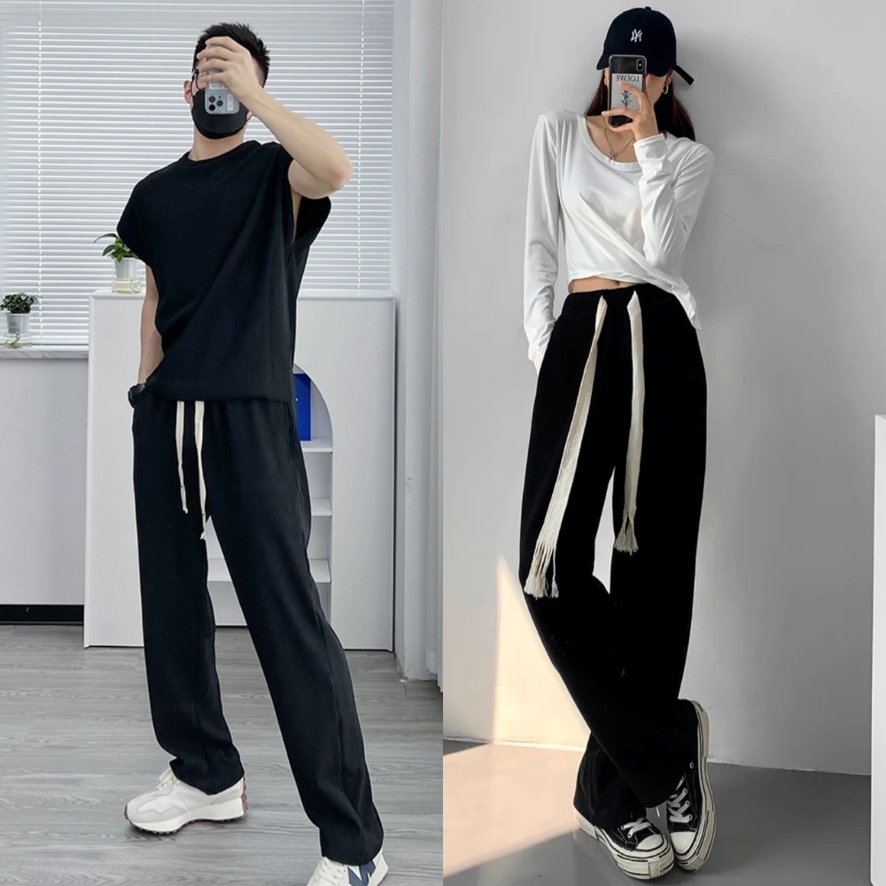 Quần Jogger Ống Suông Nam Nữ Phối Dây Bản Lớn Trendy Ullzang Unisex Nam Nữ