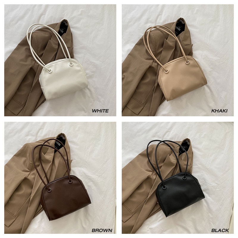 Mischa Túi Xách Đeo Vai Bằng Da PU Màu Trơn Phong Cách retro Hàn Quốc