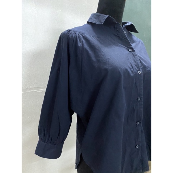 Sơ mi tay bồng xanh than