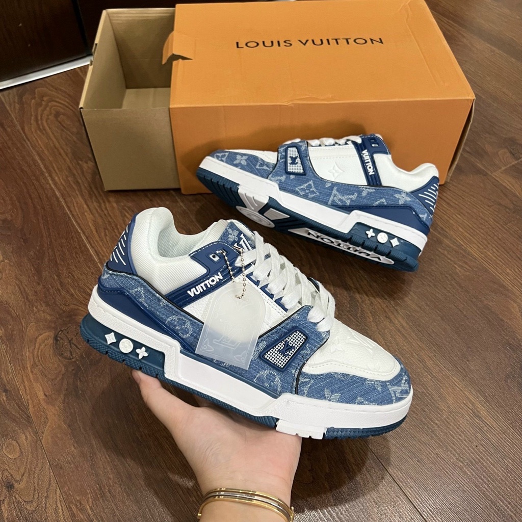 Giày LV Louis Vuitton Trainer Black White, Giày Sneaker LV Xanh, Hông, Xám Grey Hottrend 2022