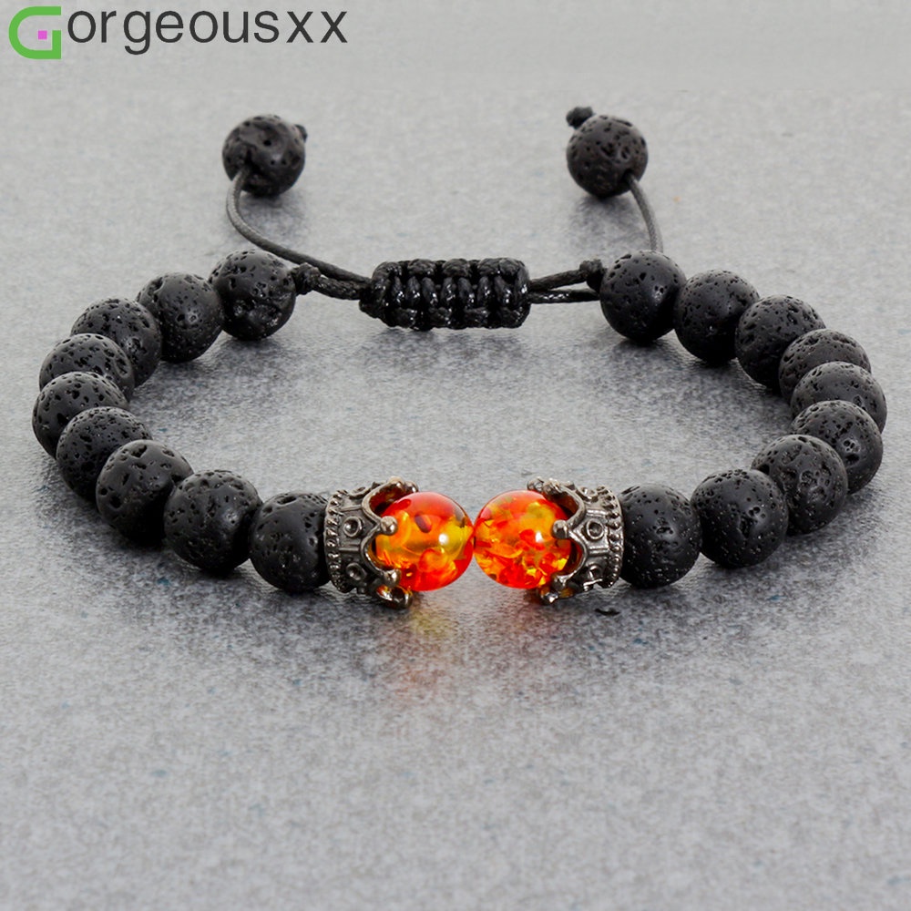 Vòng Tay Chuỗi Hạt Đá Nham Thạch Màu Đen Có Thể Điều Chỉnh Dành Cho Nam Và Nữ