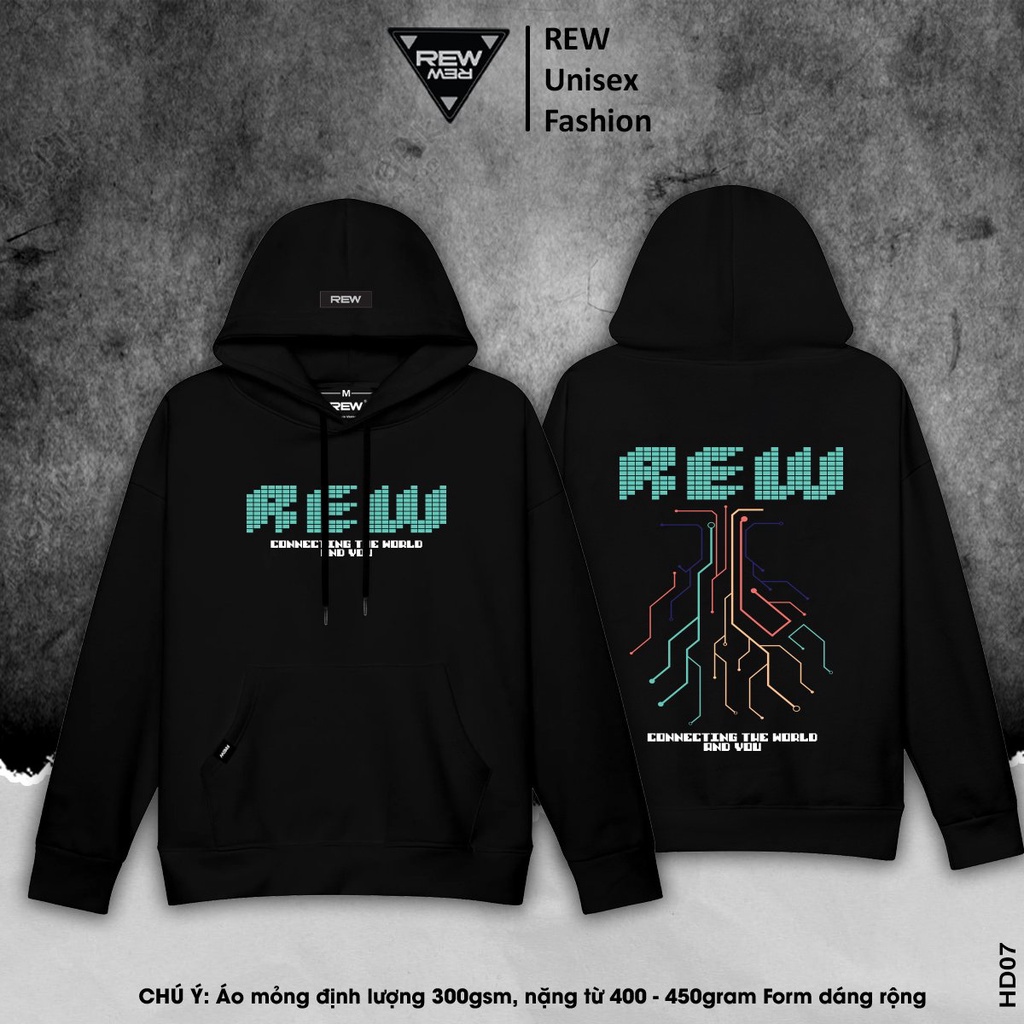 Áo hoodie local brand REW Mỏng Định Lượng mặc mùa hè form rộng Unisex dành cho cả nam và nữ màu đen