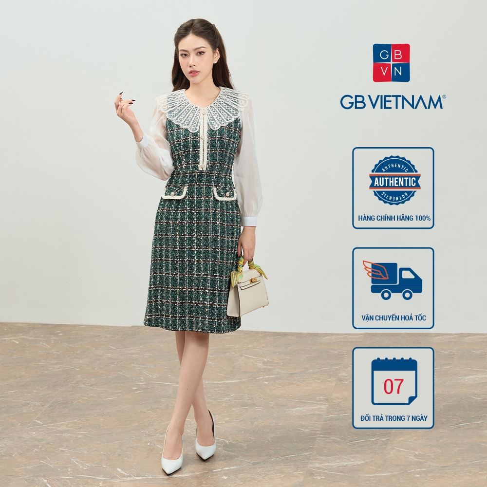 Váy dạ phối lụa GB0211, chạy liệu dạ phối lụa cao cấp, trẻ trung năng động, phù hợp đi làm, đi tiệc, đầm công sở