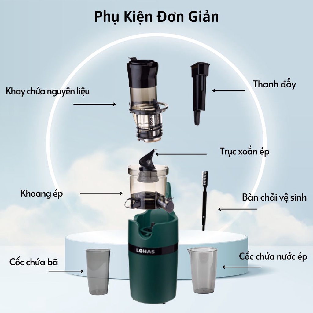 Phụ Kiện Máy Ép Chậm, Ép Trái Cây Cao Cấp Thương Hiệu LOHAS LS-229 Công Suất Lên Tới 200W