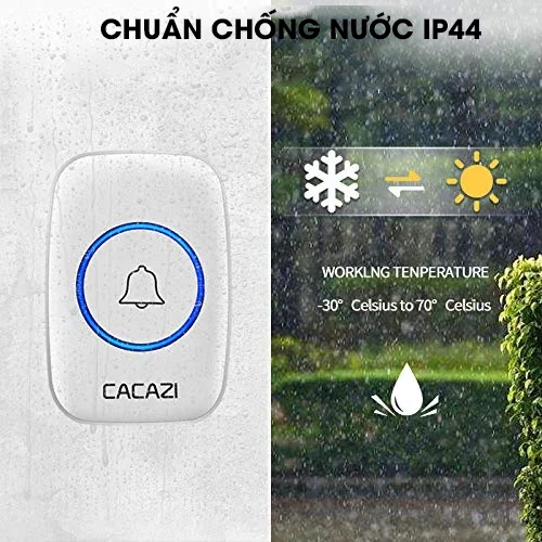 Chuông cửa không dây thông minh CACAZI A10, chống nước khoảng cách sử dụng trong 300M, 60 loại nhạc, 1 nút 2 chuông