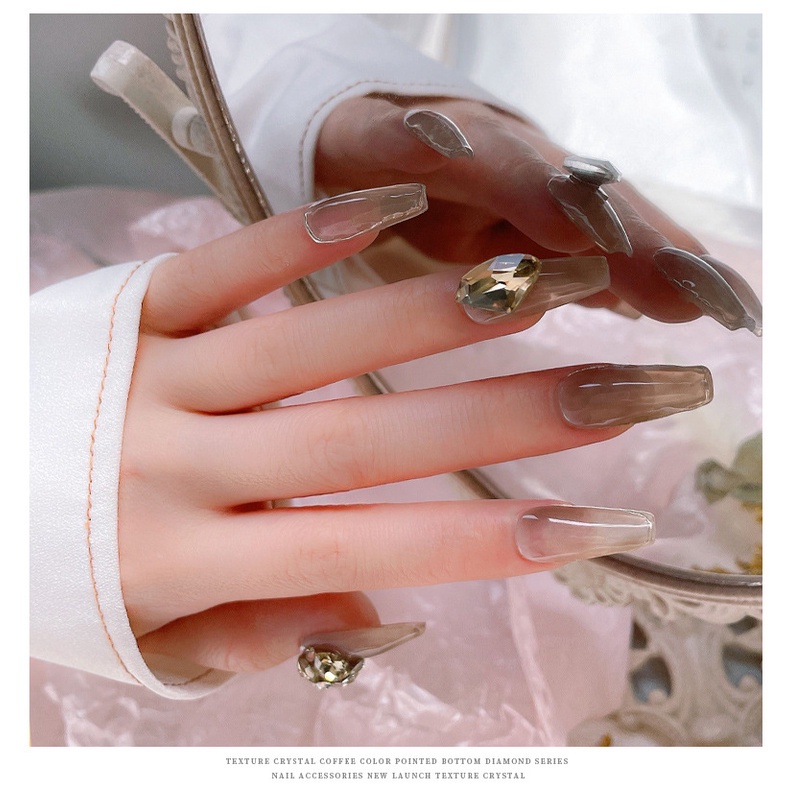 Pha Lê Màu Cà Phê Đáy Nhọn Nail Art Trang Sức Kim Cương / Rìu hình trái tim trái đào cong hình trái tim béo móng tay vuông trang sức kim cương