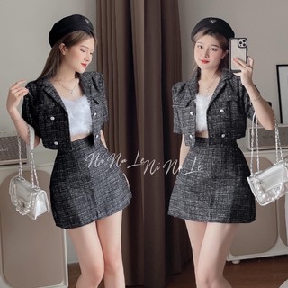 Set áo croptop vest dạ kèm chân váy